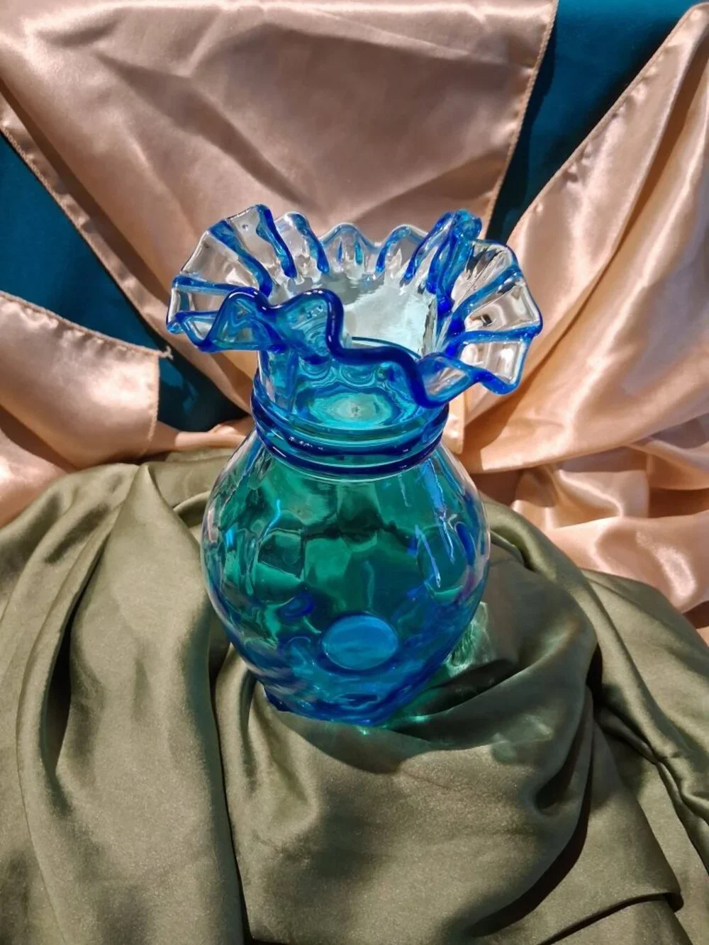 Fenton Vintage Aqua Teal Glass Vase Circa Late 1940s to 1950s